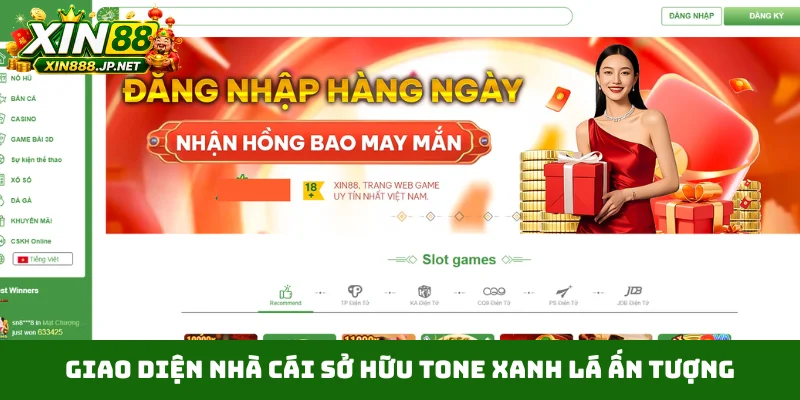 Giao diện nhà cái sở hữu tone xanh lá ấn tượng